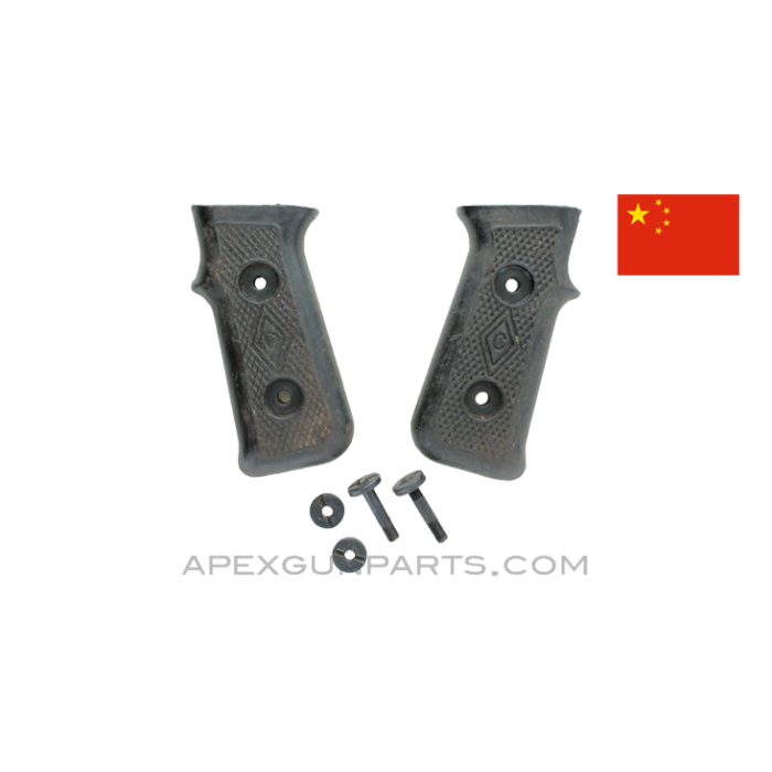 PPS-43 Pistol Grip Halves, Left & Right, w/ Screws, Black Plastic, Chinese, *Good* 