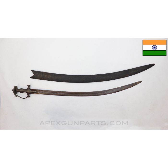 18th Century Indian Talwar Battle Sword & Scabbard, w/ Knuckle Guard *Fair Condition / Heavy Use*