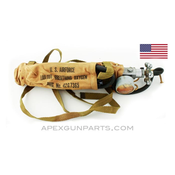 USAF H-1 Bailout Breathing Oxygen Bottle, 42GT7365, w/Canvas Carrier *Unused* 