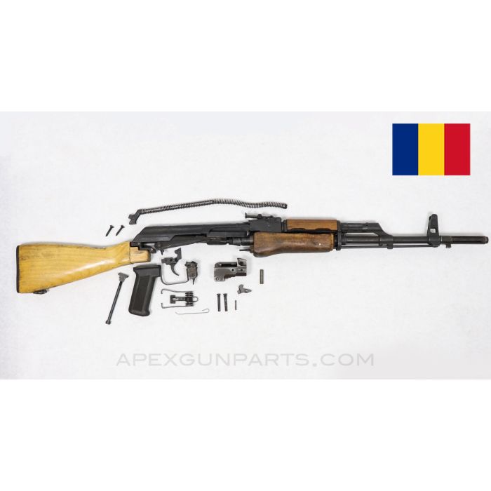 Romanian M63 AK Parts Kit, w/16 Inch CL CHF Populated Barrel,  Wood Stock, Slotted Flash Hider, 7.62x39 *Very Good*