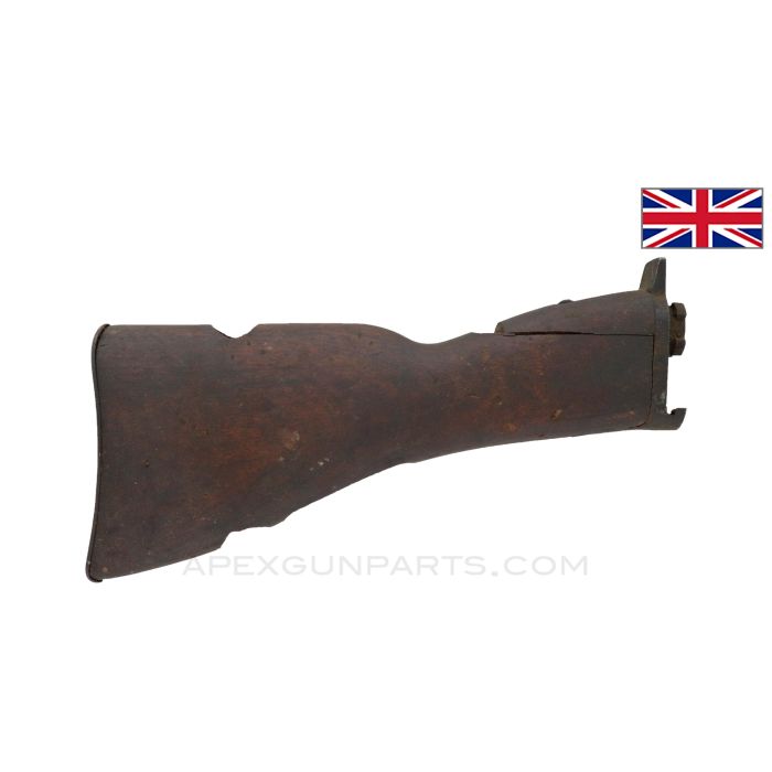 1914 Lewis Gun Buttstock, w/ Tang and Butt Plate, Factory Repaired, Wood *Fair* 
