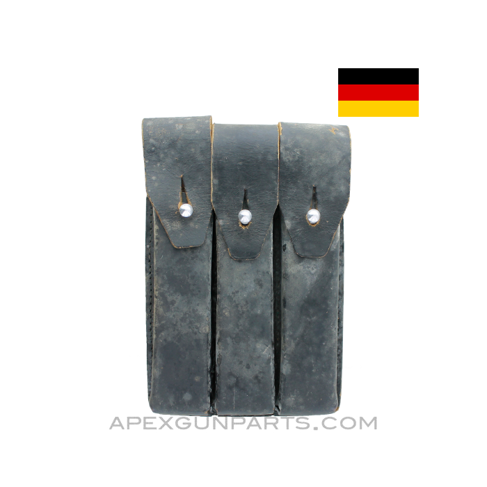 MP5 / MP2 UZI Magazine Pouch, 9mm, Black Leather, West German, *Fair*
