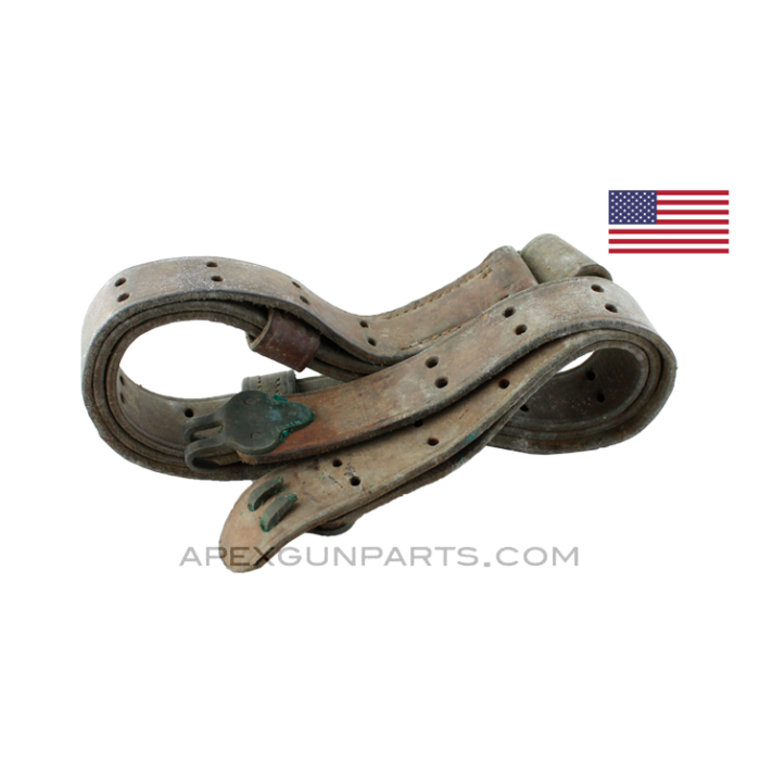 M1907 Sling, Brown Leather w/Steel or Brass Hooks, USGI, *Fair* 