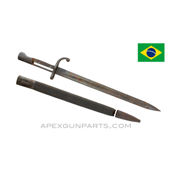 Brazilian 1908 / 34 Mauser Sword Bayonet & Scabbard, 14-7/8" Blade, Incomplete, *Poor* 