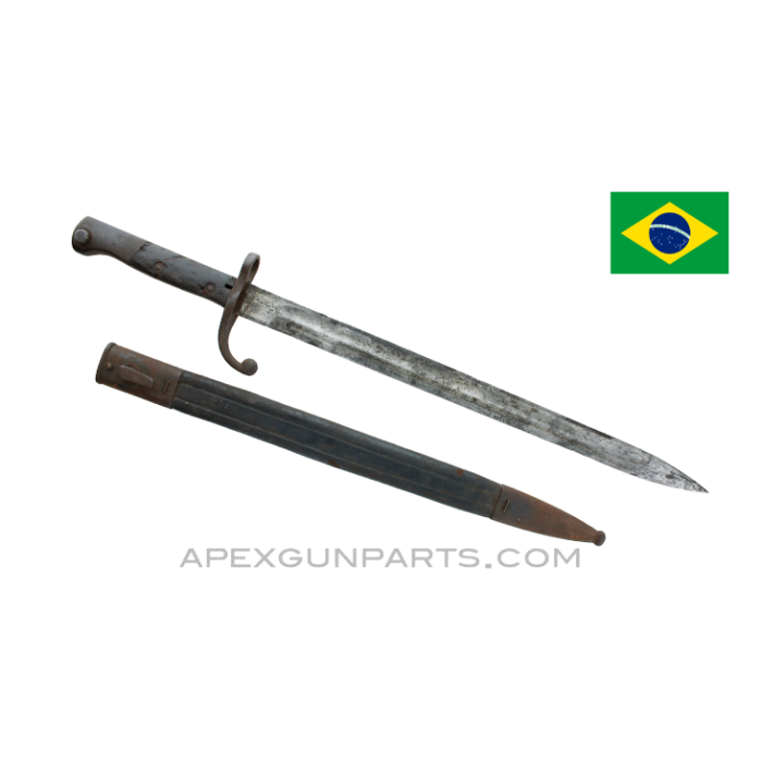 Brazilian 1908 / 34 Mauser Sword Bayonet & Scabbard, 14-7/8" Blade, *Good* 