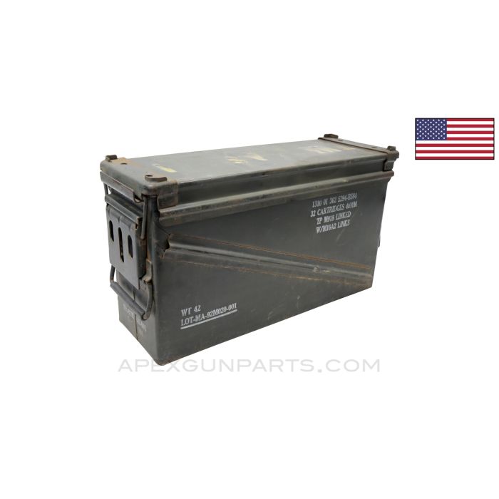 32 Cartridge 40mm Ammunition Can, Steel, Green Painted *Good* 