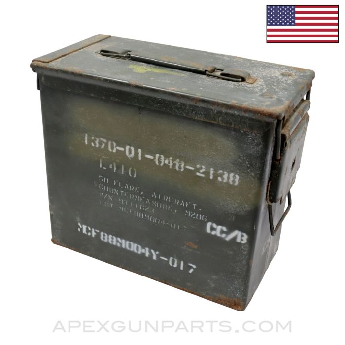 US M206 Countermeasure Flare Can, Steel, Green, 12"x5.375"x10.25", .50 Cal Can *Good*