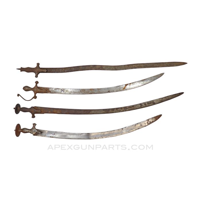 18th Century Indian Talwar Battle Sword, Heavily Used, Bent Blades, Broken Handles, Missing Point