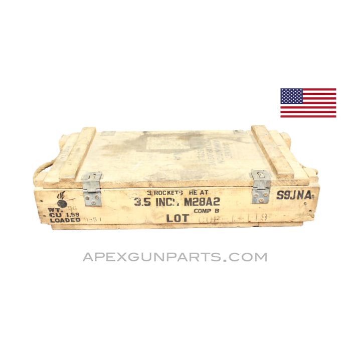 M20 Bazooka M28A2 Anti-tank Rocket Ammunition Wooden Crate, S9JNA, *Good* Sold *As Is* 
