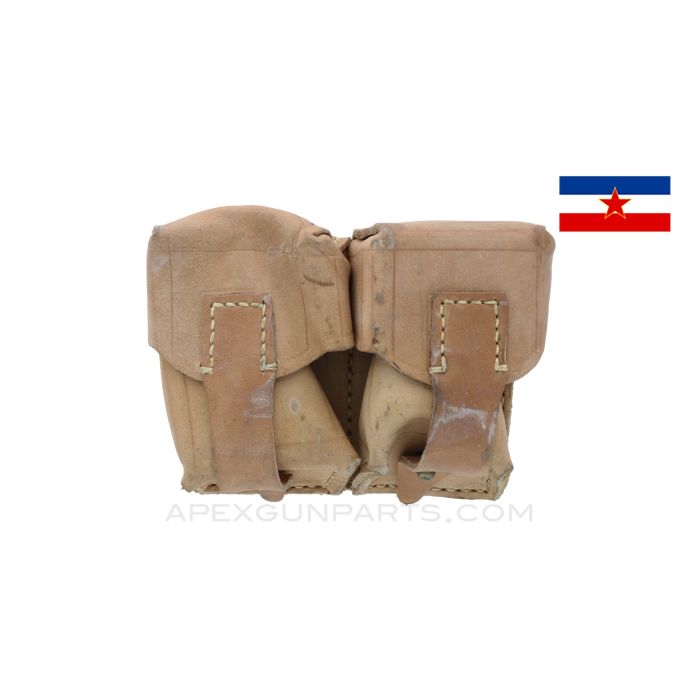 Mauser Rifle Ammunition Pouch, Two Pocket, Leather, Yugoslavian *Very Good*