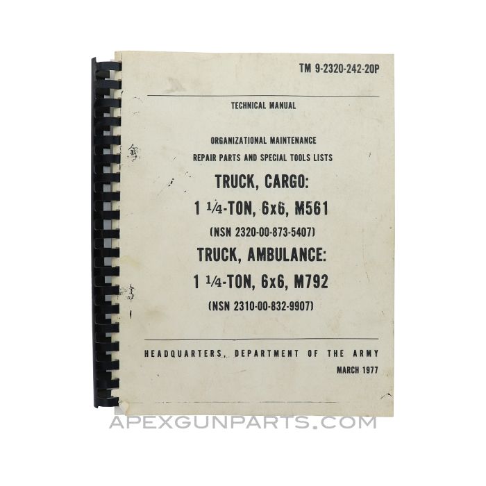 M561 / M792 Truck Technical Manual, USGI, TM 9-2320-242-20P, Paperback Reprint *Good*