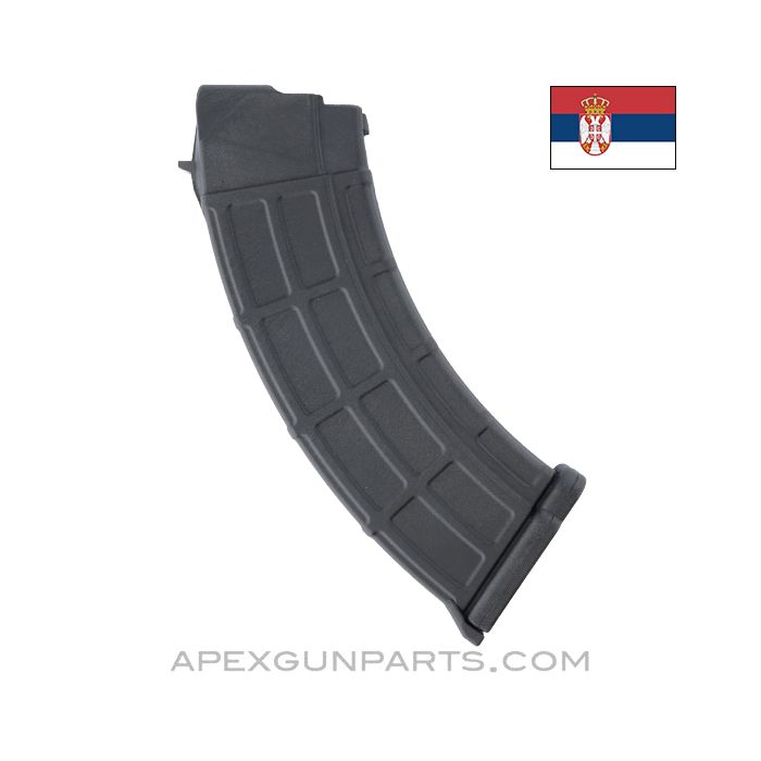 AK-47 Magazine, 30rd, Black Polyamide with Steel Lug & BHO, Serbian Model 320, 7.62x39 *NEW* 
