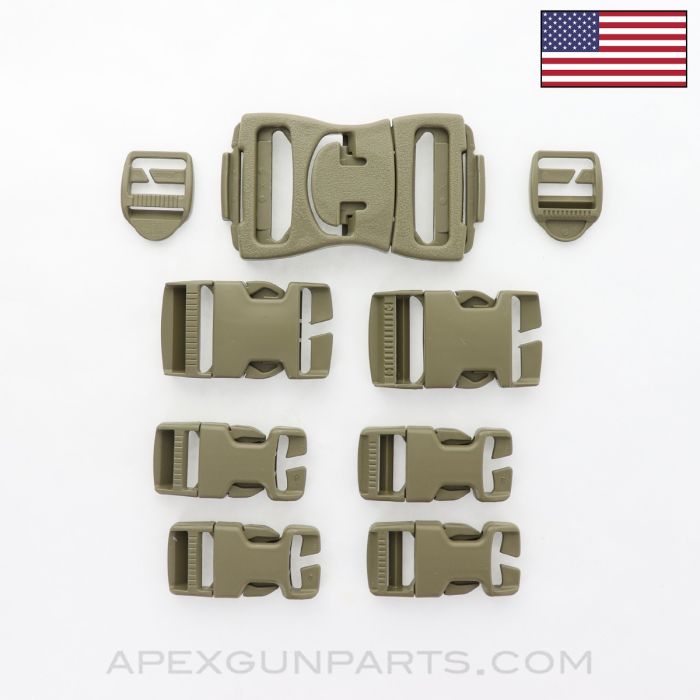 USGI Buckle & Clip Set for Rifleman's Kit & Rucksack, Coyote, *NEW*