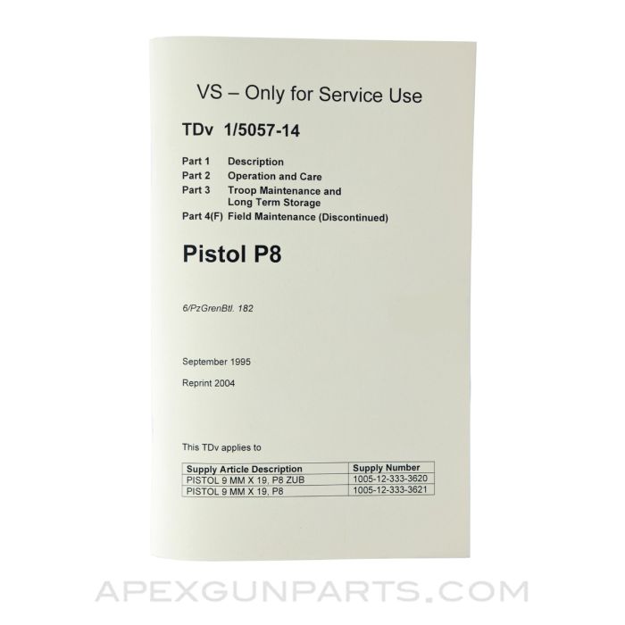 H&K P8 Pistol Operator's Manual, Translation & Reprint of the 1995 Original, Paperback, *NEW*