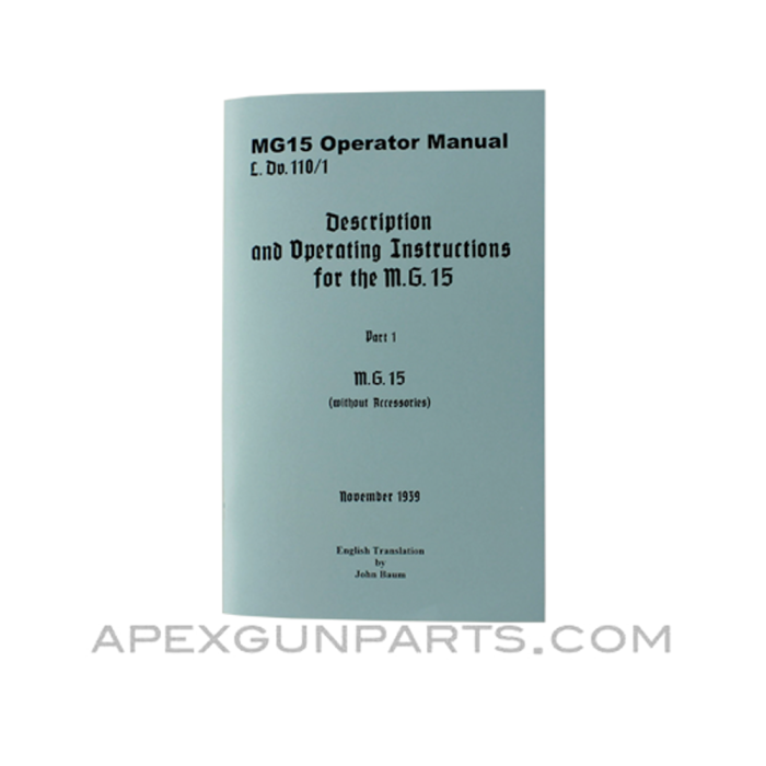 MG-15 Operator's Manual, Translation From Original, Paperback, *NEW*