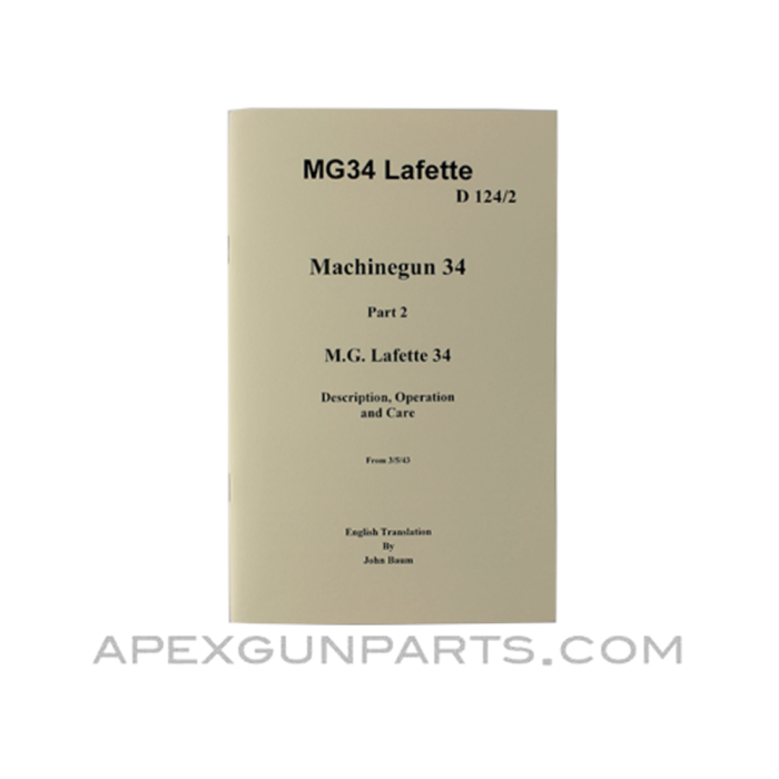 MG-34 / MG-42 Lafette Operator's Manual, Translation From Original, Paperback, *NEW*