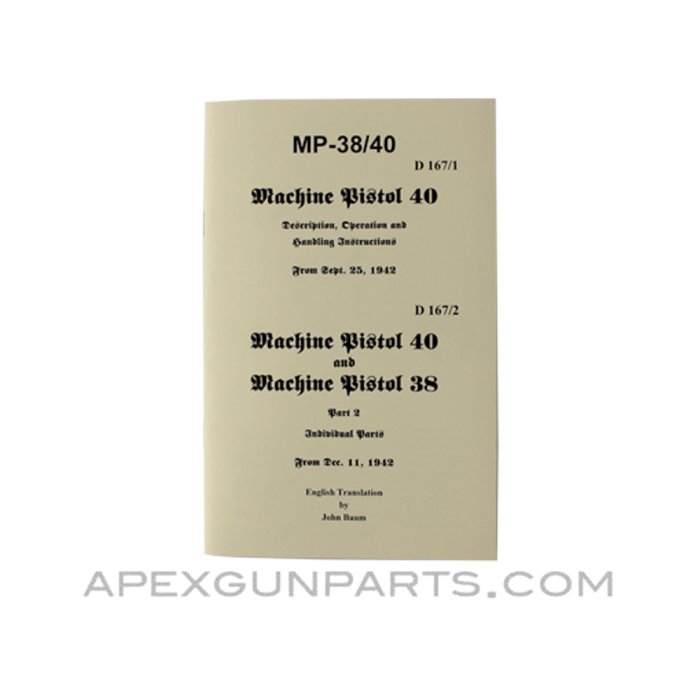 MP 38/40 Operator's Manual, Translation From Original, Paperback, *NEW*