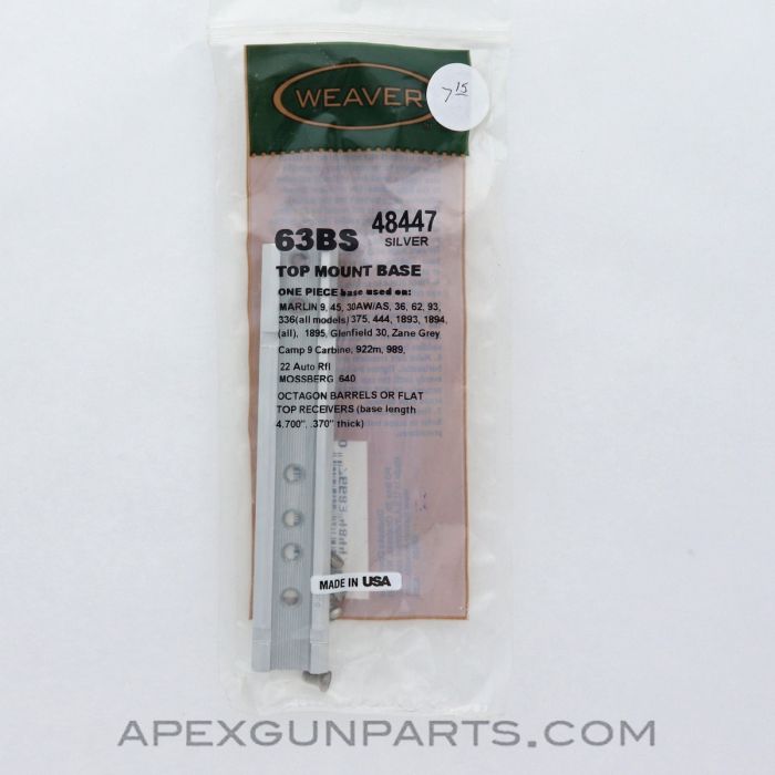 Weaver 63BS Marlin Top Mount Base, One Piece Detachable, 48447, Silver *NEW*