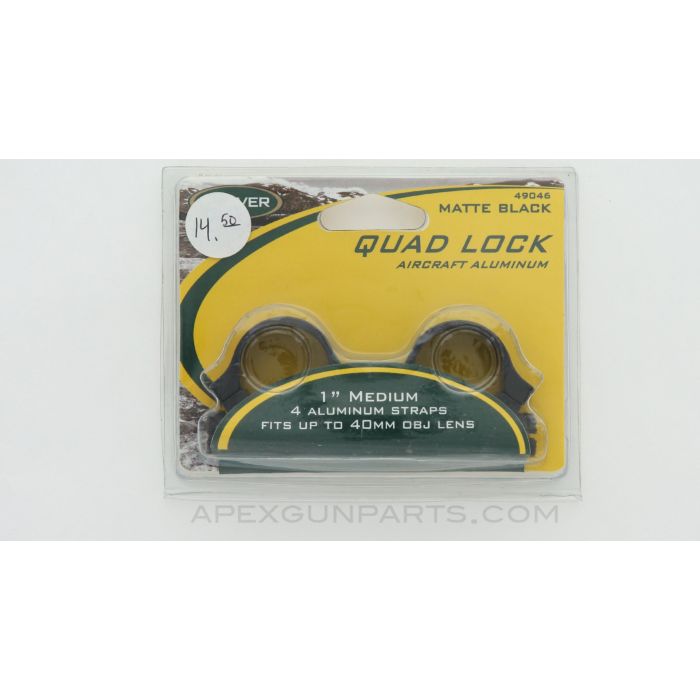 WEAVER 49046 Quad Lock Scope Rings, 1", Up to 40mm OBJ, Aluminum Matte Black *NEW*