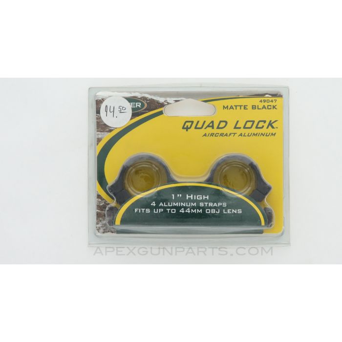 WEAVER 49047 Quad Lock Scope Rings, 1", Up to 44mm OBJ, Aluminum Matte Black *NEW*