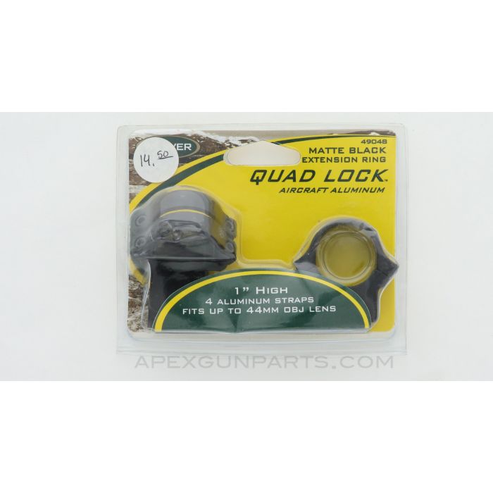 WEAVER 49048 Quad Lock Scope Rings, 1", Up to 44mm OBJ, Aluminum Black *NEW*