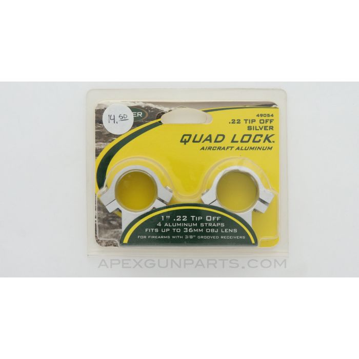 WEAVER 49054 Quad Lock Scope Rings, 1" .22 Tip Off, Up to 36mm OBJ, Aluminum Silver *NEW*