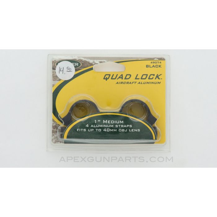 WEAVER 49074 Quad Lock Scope Rings, 1", Up to 40mm OBJ, Aluminum Black *NEW*