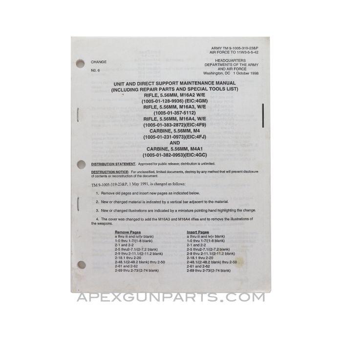 M4 / M16 Unit and Direct Support Maintenance Manual, TM 9-1005-319-23&P, Paperback *Very Good*