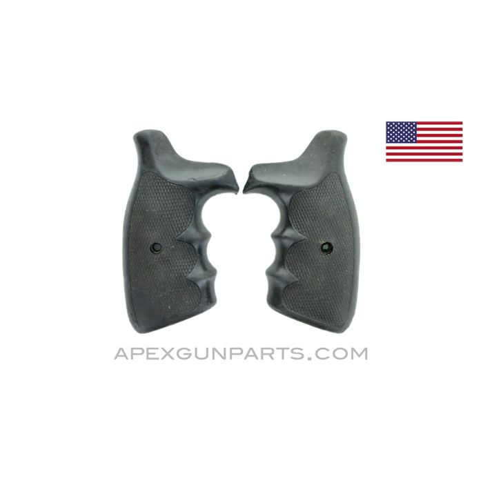 Smith & Wesson K and L Frame Pistol Grip Set, Round Butt, Black Rubber *Good* 