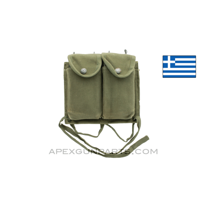 M1A / M14 Dual Magazine Pouch, OD Green Canvas w/Metal Hangers, Greek, *Good* 