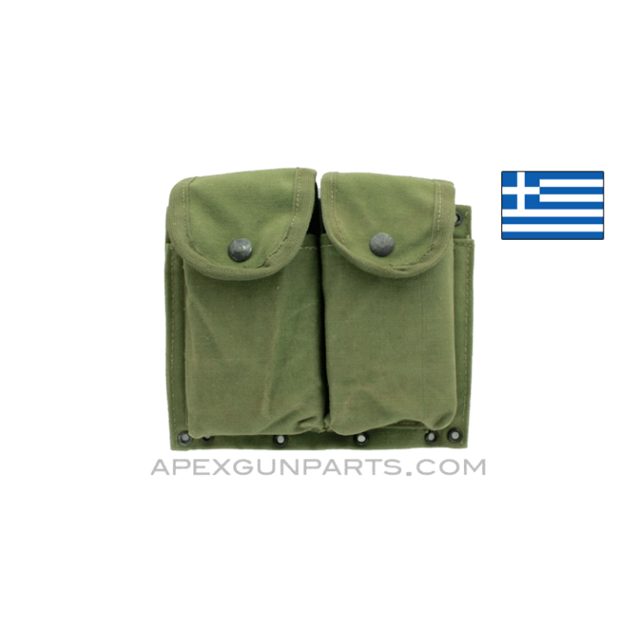 M1A / M14 Dual Magazine Pouch, OD Green Canvas w/Belt Loops, Greek, *Good* 