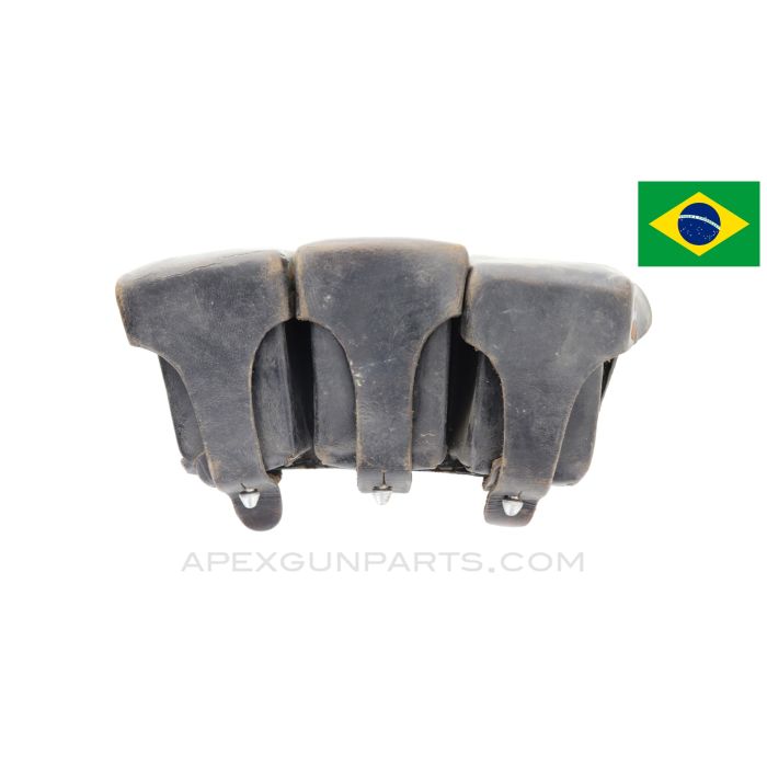 Brazilian Mauser Rifle Pouch, 3-Pocket, Black Leather *Good*