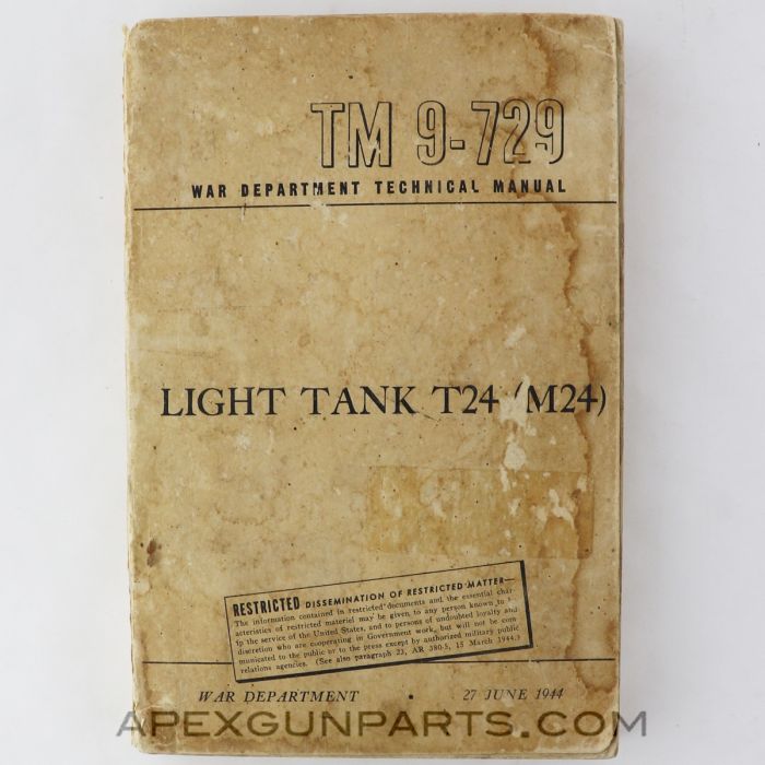 Light Tank T24 / M24 Technical Manual, Paperback, June 1944, TM 9-729 *Fair*