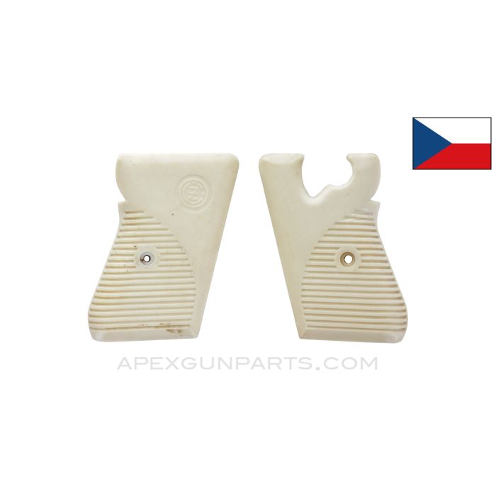 CZ-50 / CZ-70 Grip Set, White Plastic, Ribbed, *Good*