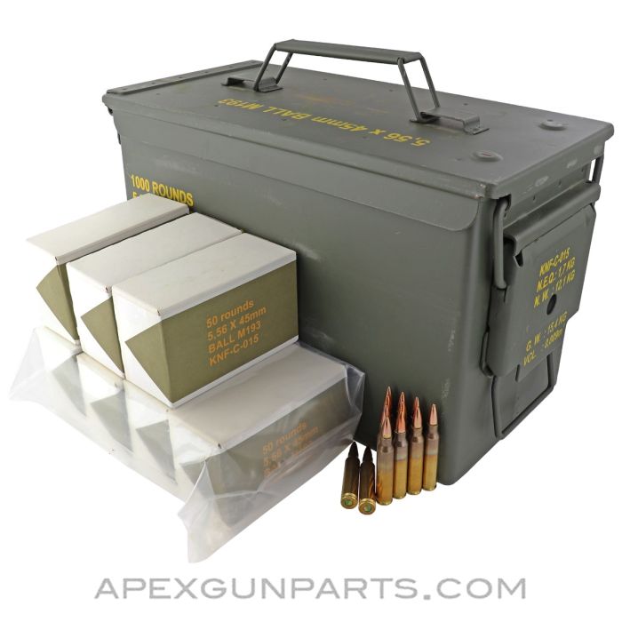 556 5.56 Ball M193 1000 Rounds, w/ Can, 55 Grain Full Metal Jacket - Gun Broker 935824095