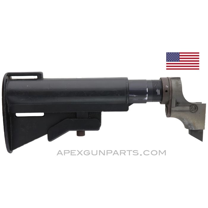 Colt M16A1 Carbine Stock Assembly, 3-Position Adjustable, Black Fiberlite w/Crack, Early Castle Nut *Fair* 