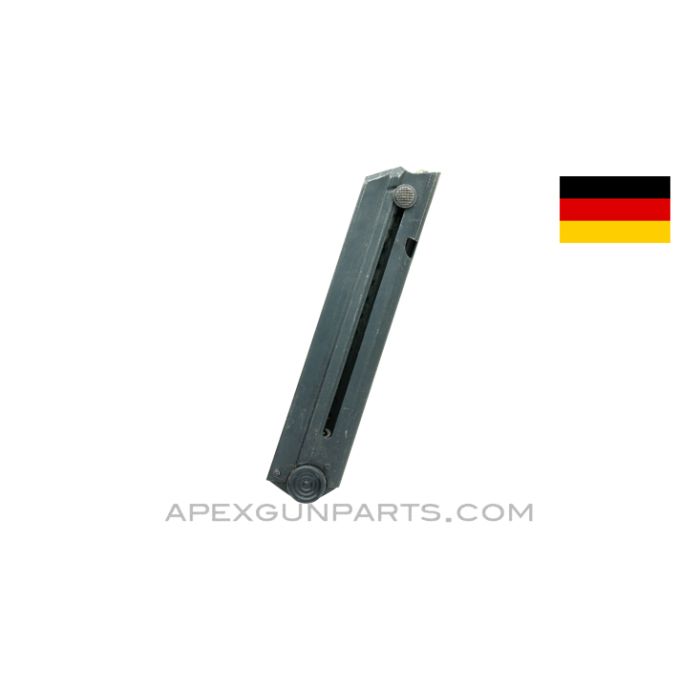 Luger P-08 Magazine, 8rd, Blued, Plastic Base, Post War, Steel Follower, 9mm *Good*