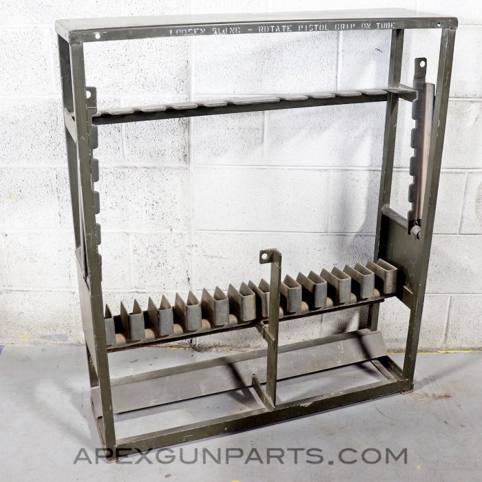 USGI M16 / M16A1 Rifle Rack w/ Data Plate, Luke Air Force Base Marked, Aluminum with Steel Lock Bars, O.D. Green *Good* 