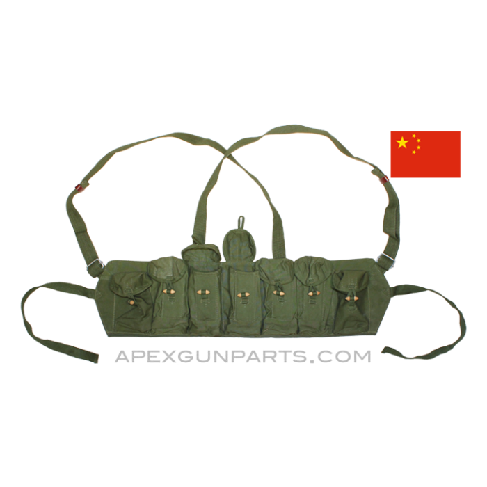 Chinese Type 56 (SKS) Chest Rig, OD Green Canvas, w/ Rubber Stiffeners, *Good to Very Good* 