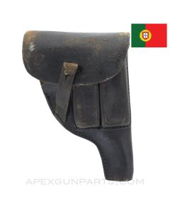P38 Pistol Flap Holster w/ 2 Magazine Pockets, Portuguese Issue, Leather *Good*