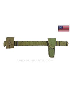 USGI Utility Belt, w/ M12 Holster & Dual Magazine Pouch, Green Nylon, Size Medium *Very Good*