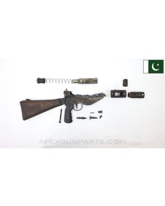 STEN MK 5 SMG Parts Set, w/ Wood Stock & Grip, Cut Trigger Housing Tabs, 9mm Luger, Pakistan *Good*