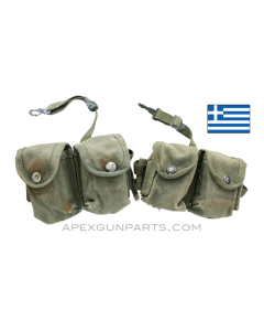 SPECIAL! Set of 2 M1 Garand En-Bloc Ammunition Pouches, OD Canvas, Greek *Good/Stained/Worn* 