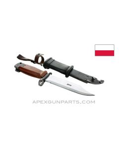 Polish AK-47 Bayonet & Scabbard w/Leather Hanger, Type 3, *Good* 