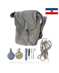 Yugoslavian AK-47 (4) 30rd Magazine Divided Pouch, w/ Carry Strap & Cleaning Accessory Set *Good*