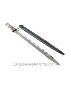 Yugoslavian M1924 Mauser Bayonet & Scabbard, UnMarked 14.5 Inch Long Blade, In the White, *Good to Very Good* 
