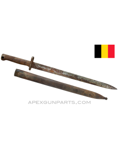 FN Model 24 Mauser Bayonet & Scabbard, 15" Blade, No Catch, *Fair / Rusty* 