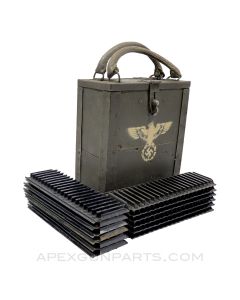 Breda M37 MG Ammo Box, w/ Set of 12 Feed Strips, Aftermarket Replica of WWII German Nsdap Crate *Fair*