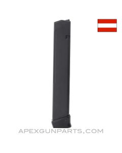 Factory Glock 9mm Magazine, 33rd. Ambidextrous Catch, Black Follower *Good*