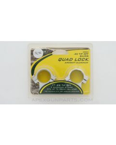 WEAVER 49054 Quad Lock Scope Rings, 1" .22 Tip Off, Up to 36mm OBJ, Aluminum Silver *NEW*